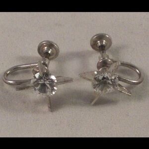 Vintage CT Sterling Silver Star Shape Earrings with Cubic Zirconia Screw Back